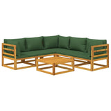 6 Piece Garden Lounge Set with Green Cushions Solid Wood - Side View