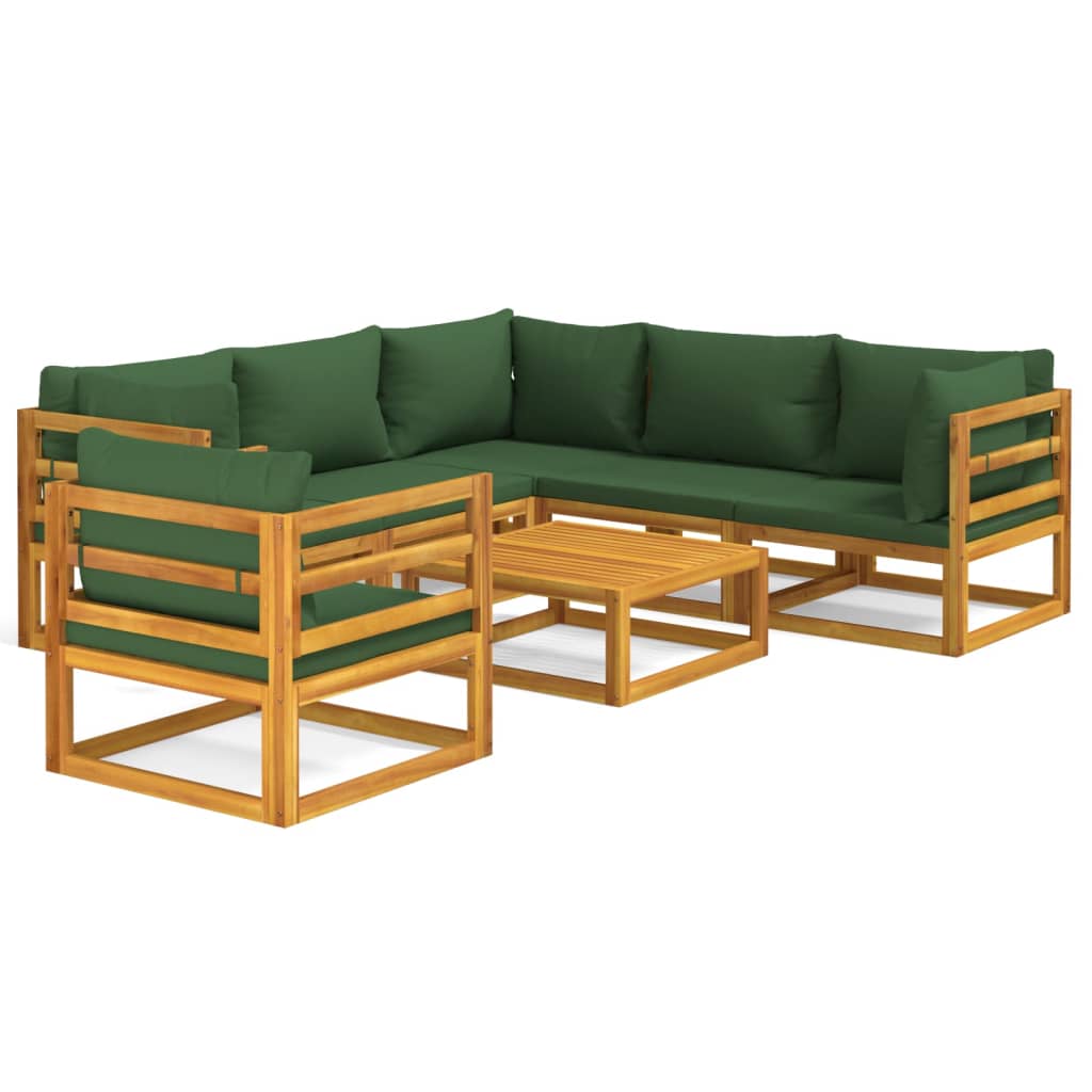 7 Piece Garden Lounge Set with Green Cushions Solid Wood
