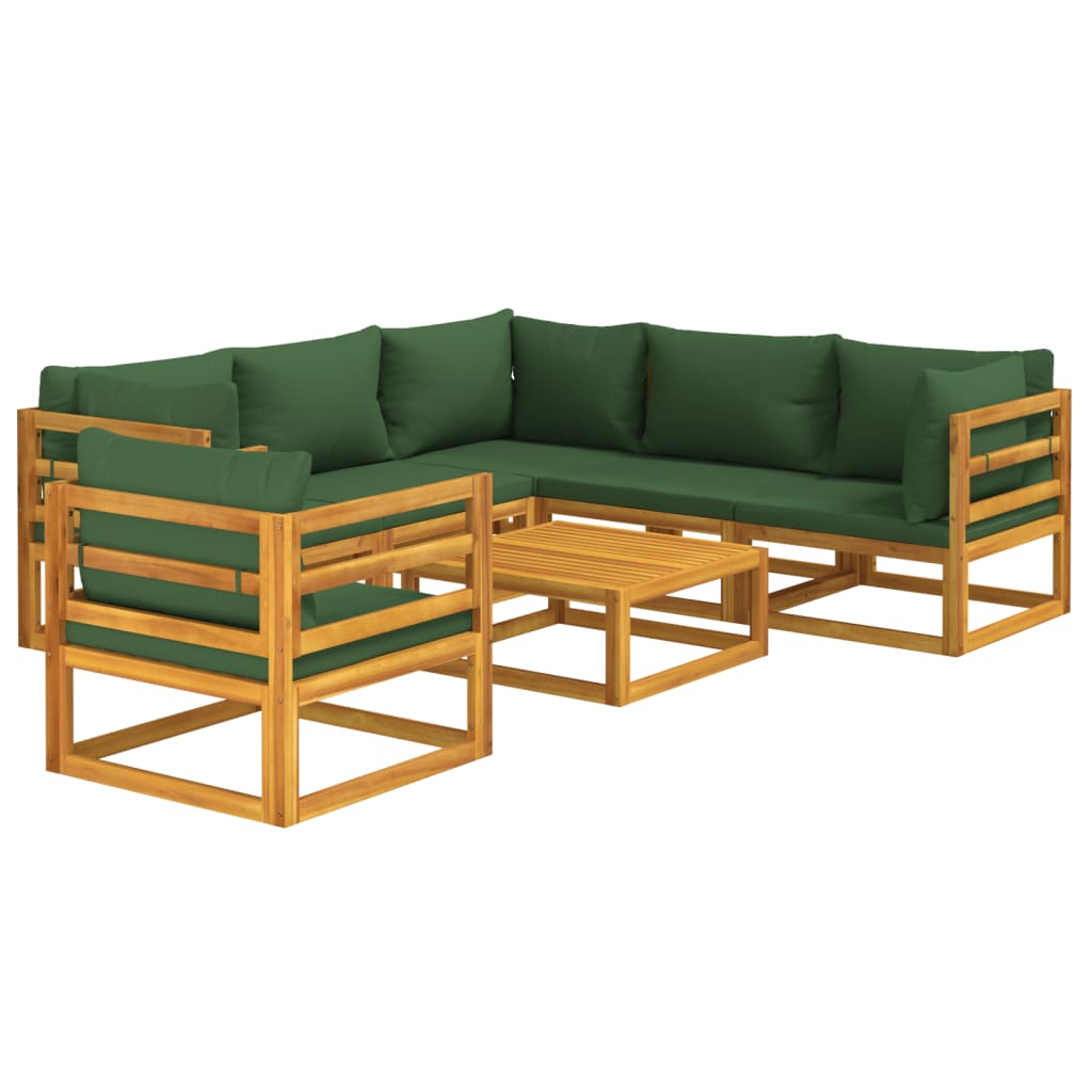 7 Piece Garden Lounge Set with Green Cushions Solid Wood