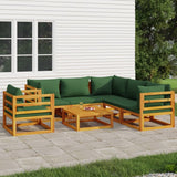 7 Piece Garden Lounge Set with Green Cushions Solid Wood
