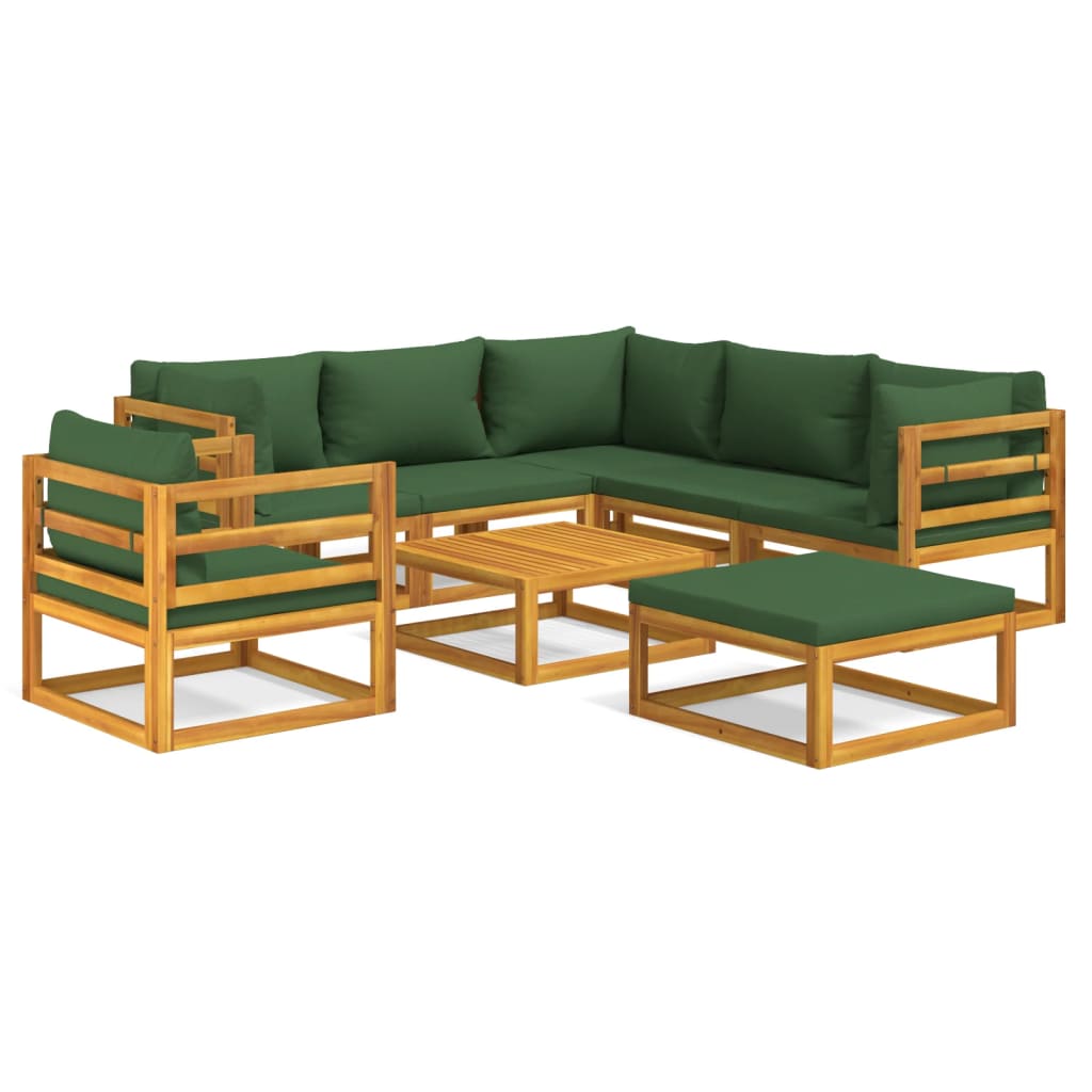 8 Piece Garden Lounge Set with Green Cushions Solid Wood