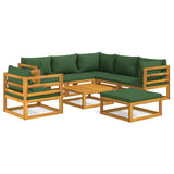 8 Piece Garden Lounge Set with Green Cushions Solid Wood