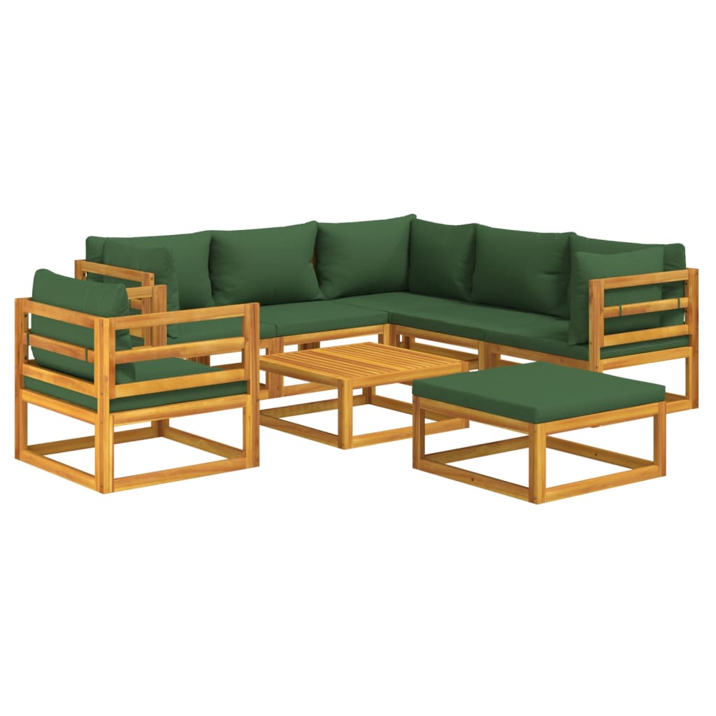 8 Piece Garden Lounge Set with Green Cushions Solid Wood