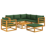 8 Piece Garden Lounge Set with Green Cushions Solid Wood - Side View