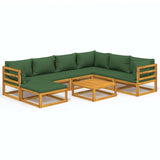 8 Piece Garden Lounge Set with Green Cushions Solid Wood - Front View