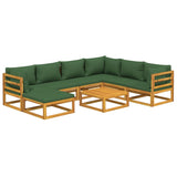 8 Piece Garden Lounge Set with Green Cushions Solid Wood - Side View
