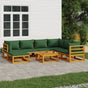 8 Piece Garden Lounge Set with Green Cushions Solid Wood