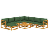 9 Piece Garden Lounge Set with Green Cushions Solid Wood - Side View