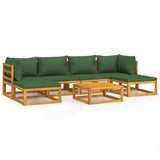 7 Piece Garden Lounge Set with Green Cushions Solid Wood - Front View