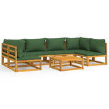 7 Piece Garden Lounge Set with Green Cushions Solid Wood - Front View