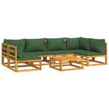 7 Piece Garden Lounge Set with Green Cushions Solid Wood - Side View
