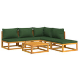 6 Piece Garden Lounge Set with Green Cushions Solid Wood - Side View