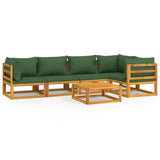 6 Piece Garden Lounge Set with Green Cushions Solid Wood