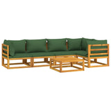 6 Piece Garden Lounge Set with Green Cushions Solid Wood - Side View