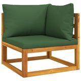 5 Piece Garden Lounge Set with Green Cushions Solid Wood - Top-Down View