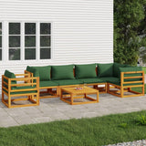 7 Piece Garden Lounge Set with Green Cushions Solid Wood