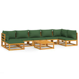 8 Piece Garden Lounge Set with Green Cushions Solid Wood - Front View