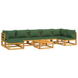 8 Piece Garden Lounge Set with Green Cushions Solid Wood - Side View