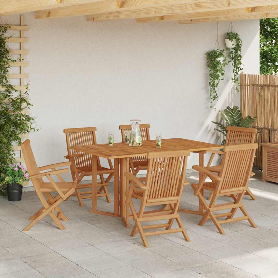 Garden Dining Set 7 pcs Brown 150 x 90 x 75 cm Solid Teak Wood