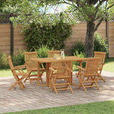 Garden Dining Set 7 pcs Brown Solid Teak Wood - Top-Down View