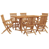 Garden Dining Set 7 pcs Brown Solid Teak Wood - Front View
