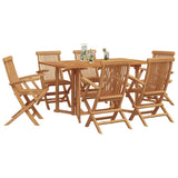 Garden Dining Set 7 pcs Brown Solid Teak Wood - Side View