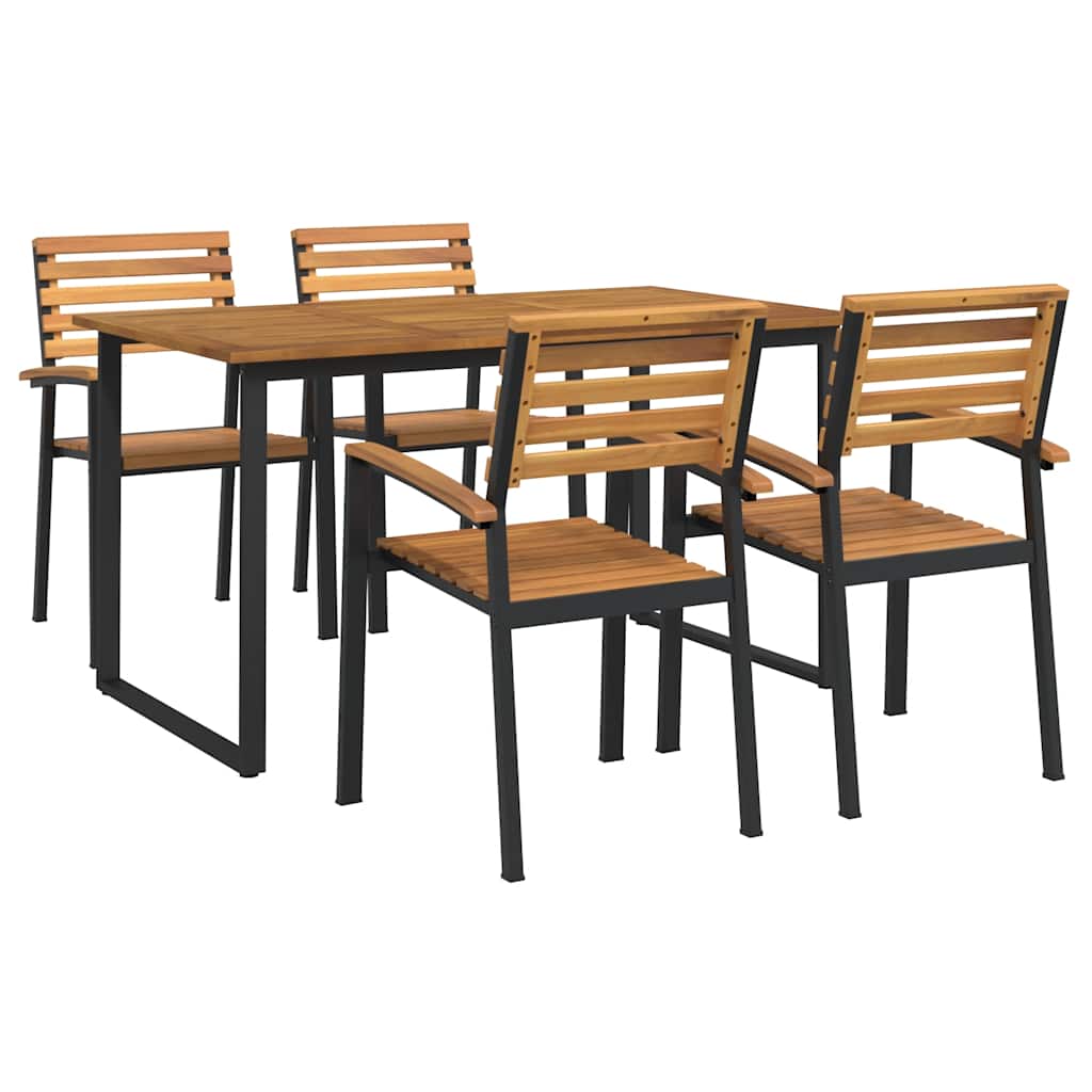 5 Piece Garden Dining Set Solid Wood Acacia and Metal