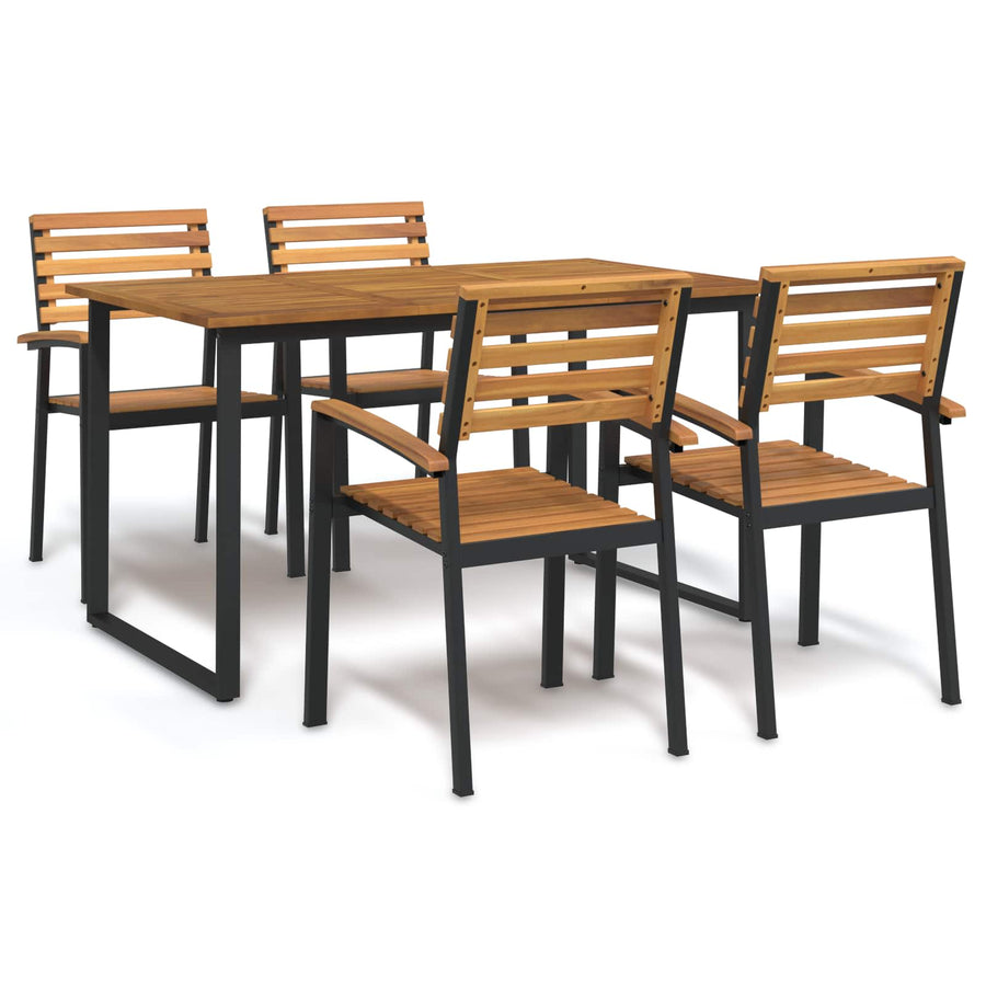 5 Piece Garden Dining Set Solid Wood Acacia and Metal