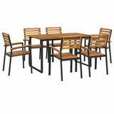 7 Piece Garden Dining Set Solid Wood Acacia and Metal - Front View