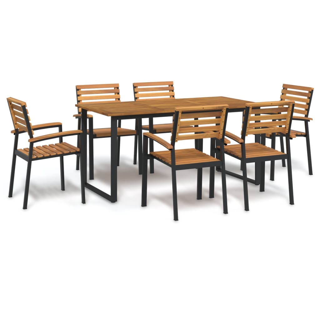 7 Piece Garden Dining Set Solid Wood Acacia and Metal