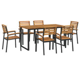7 Piece Garden Dining Set Solid Wood Acacia and Metal - Front View