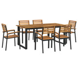 7 Piece Garden Dining Set Solid Wood Acacia and Metal - Front View