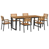 7 Piece Garden Dining Set Solid Wood Acacia and Metal - Front View