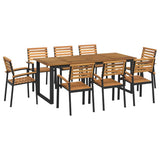 9 Piece Garden Dining Set Solid Wood Acacia and Metal - Front View