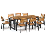 9 Piece Garden Dining Set Solid Wood Acacia and Metal - Top-Down View
