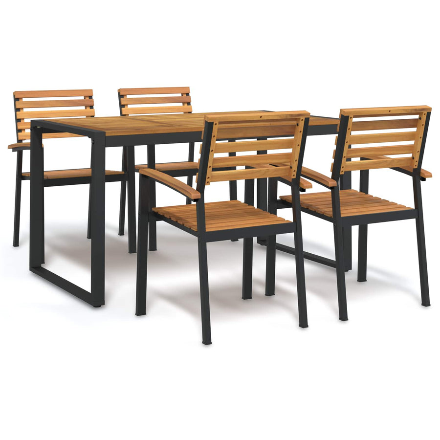 5 Piece Garden Dining Set Solid Wood Acacia and Metal