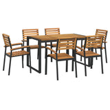 7 Piece Garden Dining Set Solid Wood Acacia and Metal - Front View