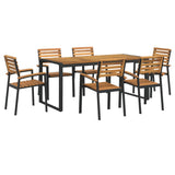 7 Piece Garden Dining Set Solid Wood Acacia and Metal - Front View