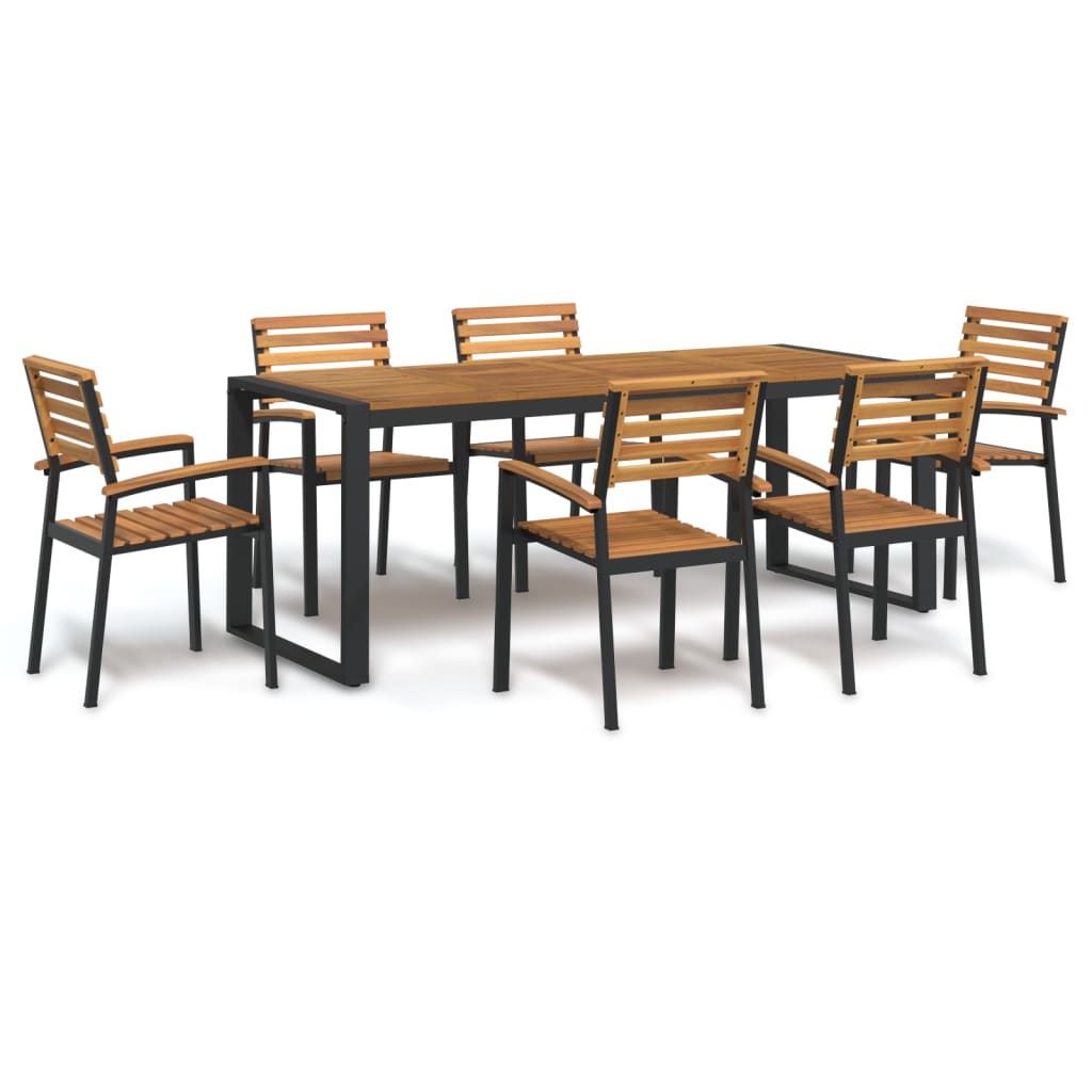 7 Piece Garden Dining Set Solid Wood Acacia and Metal