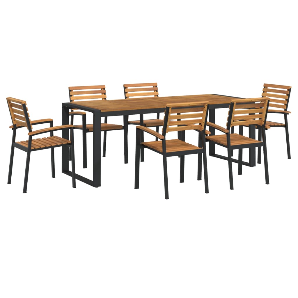 7 Piece Garden Dining Set Solid Wood Acacia and Metal