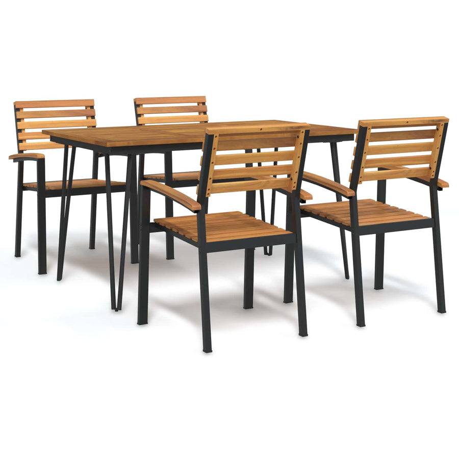 5 Piece Garden Dining Set Solid Wood Acacia and Metal