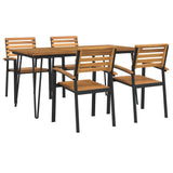 5 Piece Garden Dining Set Solid Wood Acacia and Metal - Front View