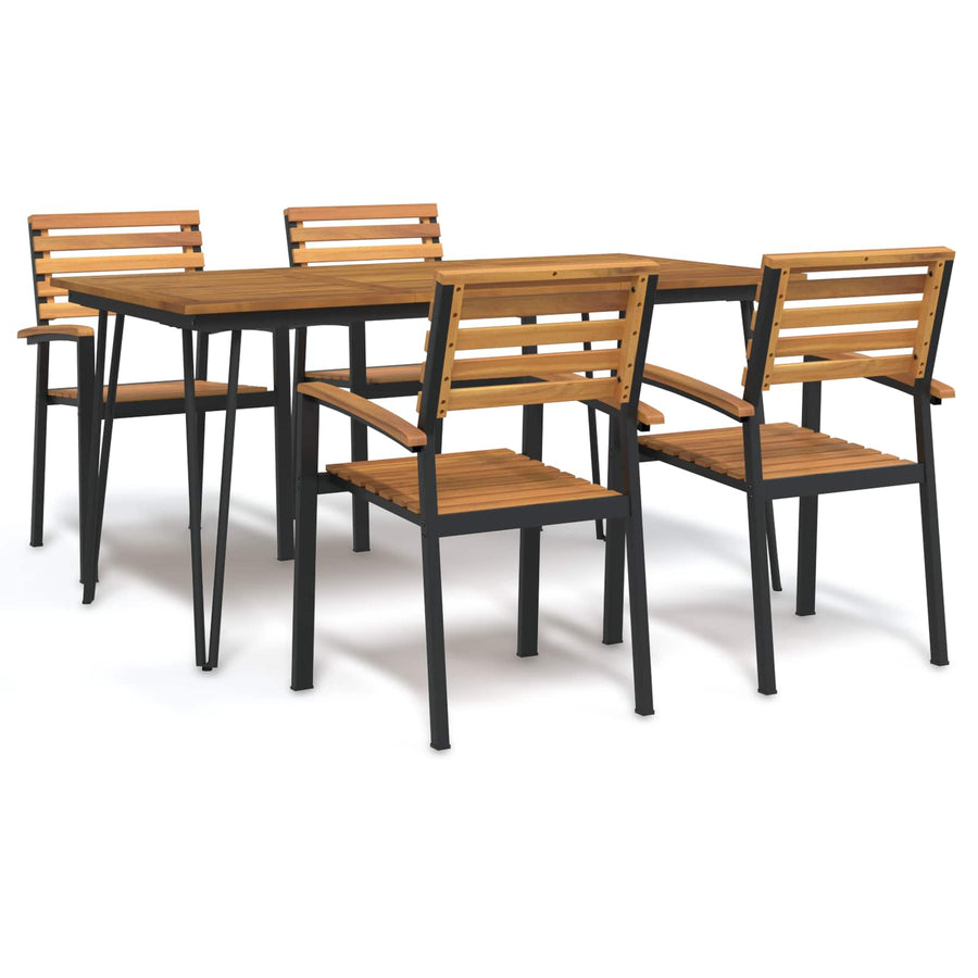 5 Piece Garden Dining Set Solid Wood Acacia and Metal