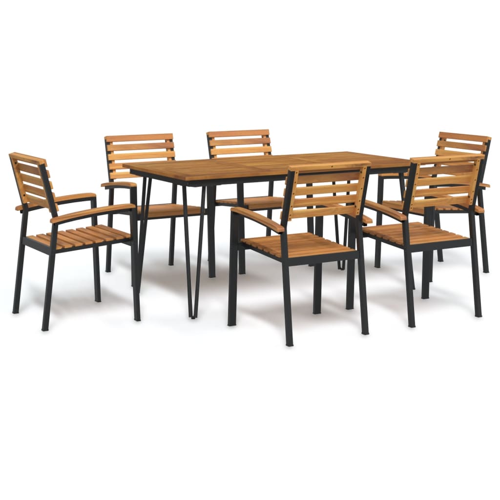 7 Piece Garden Dining Set Solid Wood Acacia and Metal
