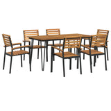 7 Piece Garden Dining Set Solid Wood Acacia and Metal - Front View