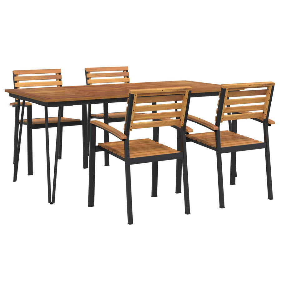5 Piece Garden Dining Set Solid Wood Acacia and Metal