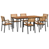 7 Piece Garden Dining Set Solid Wood Acacia and Metal - Front View