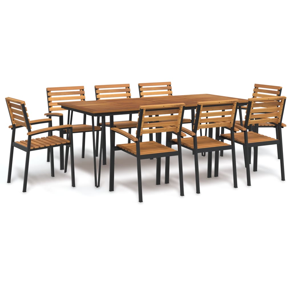 9 Piece Garden Dining Set Solid Wood Acacia and Metal