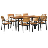 9 Piece Garden Dining Set Solid Wood Acacia and Metal - Front View