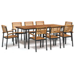 9 Piece Garden Dining Set Solid Wood Acacia and Metal